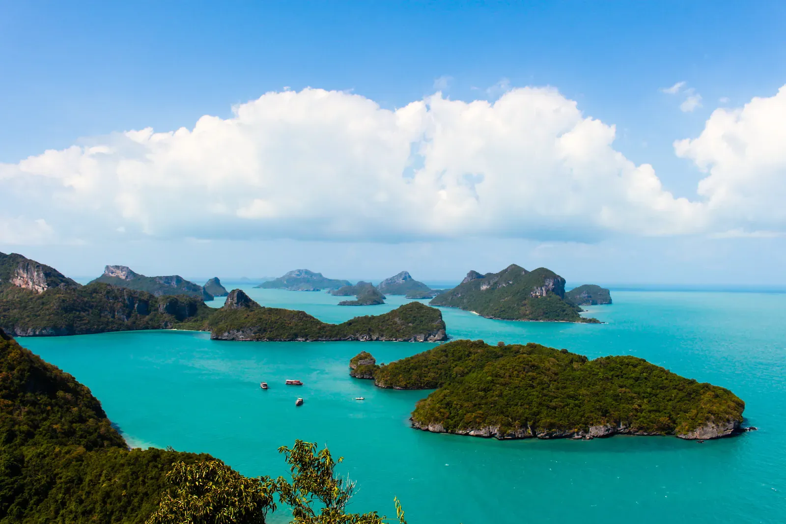 Turquoise water and forested limestone islands of Ang Thong Marine Park seen from the viewpoint