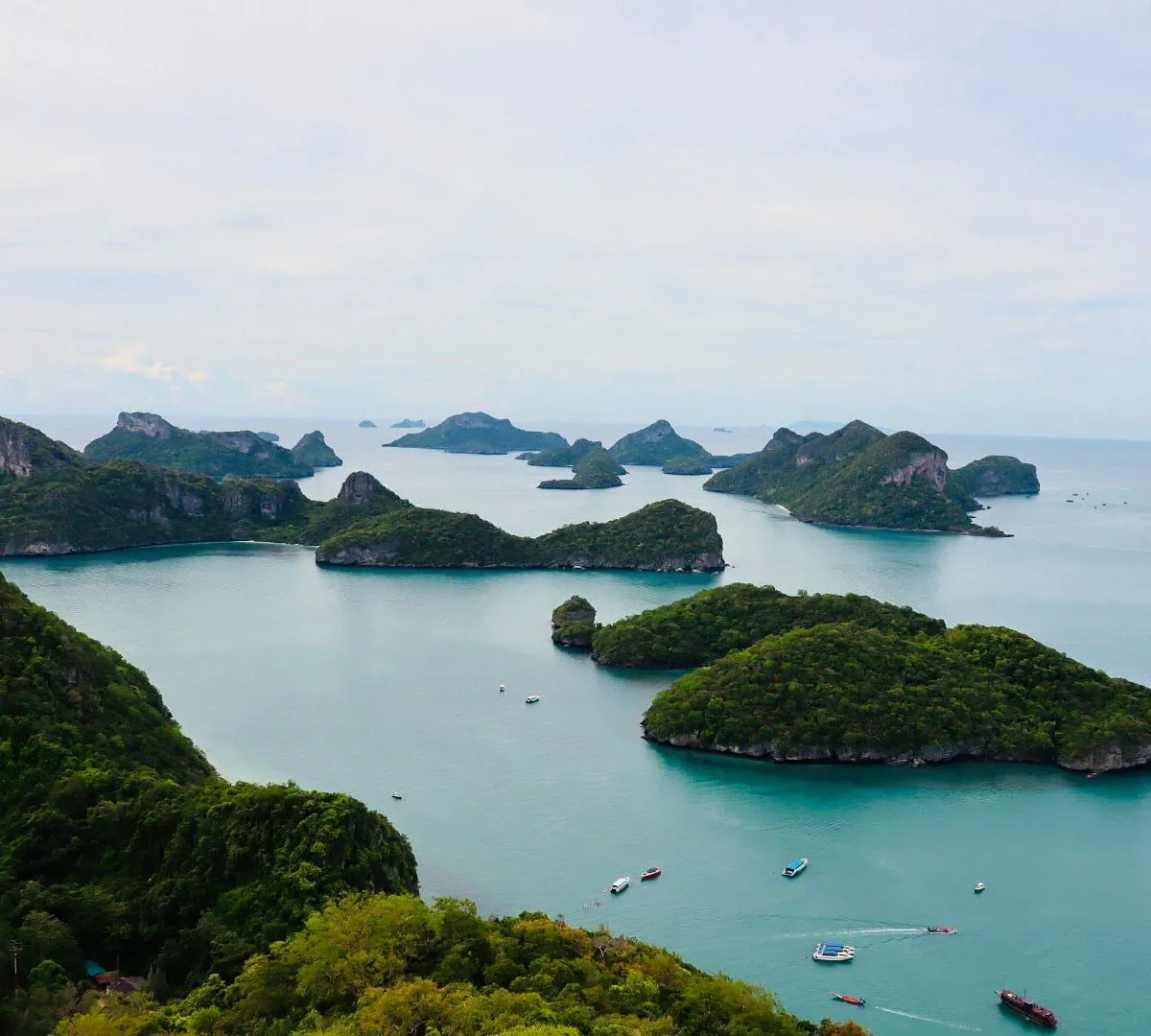 A sweeping view over the 42 islands of Ang Thong National Marine Park