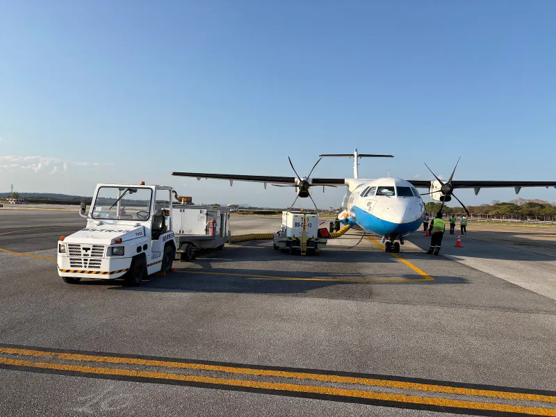 Bangkok Airways ATR 72-600 turboprop parked at a regional Thai airport before a flight