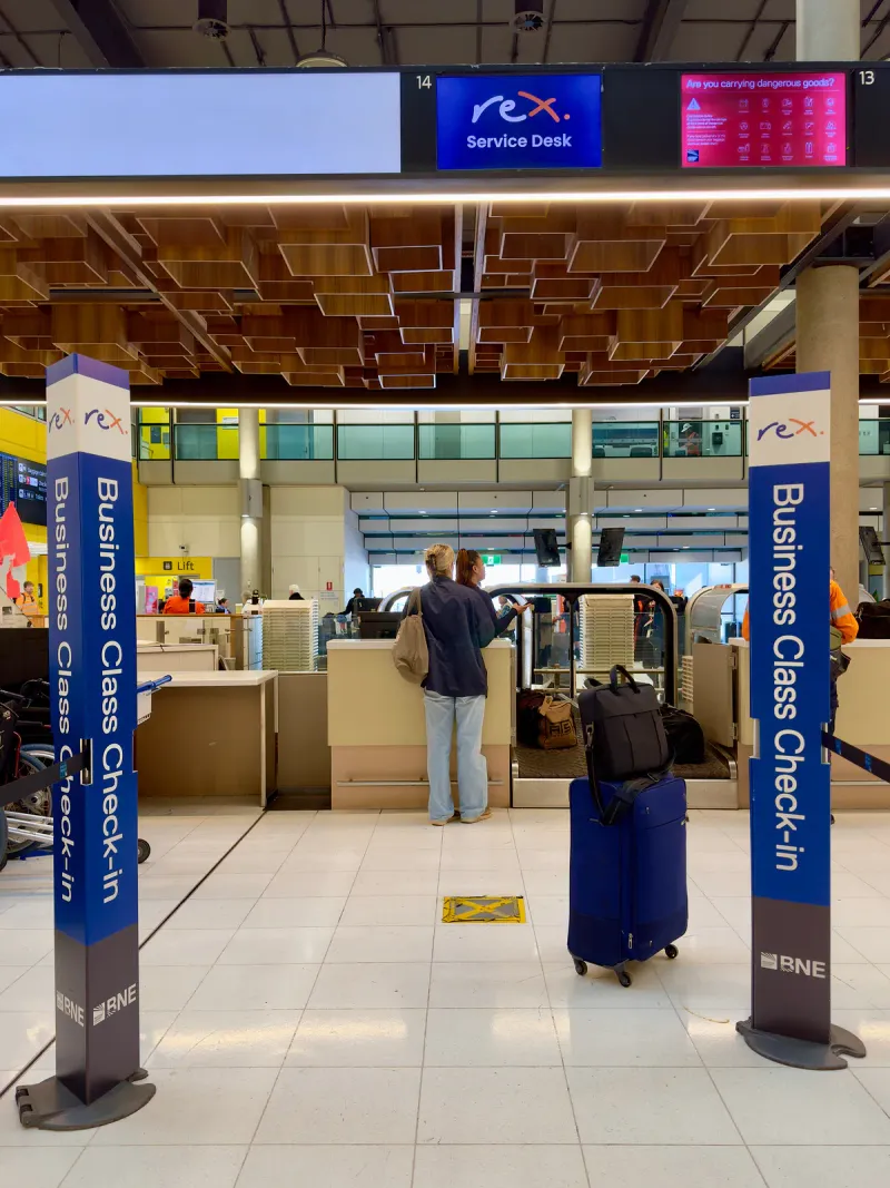 Brisbane Airport domestic terminal departure hall, where connections to Singapore and Bangkok begin