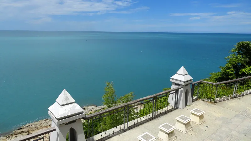 Sea view from a terrace along the coast of Koh Samui, a quiet stretch where Grab cars are scarce