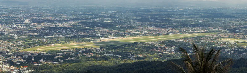 Panoramic view of Chiang Mai International Airport seen from Doi Suthep hillside
