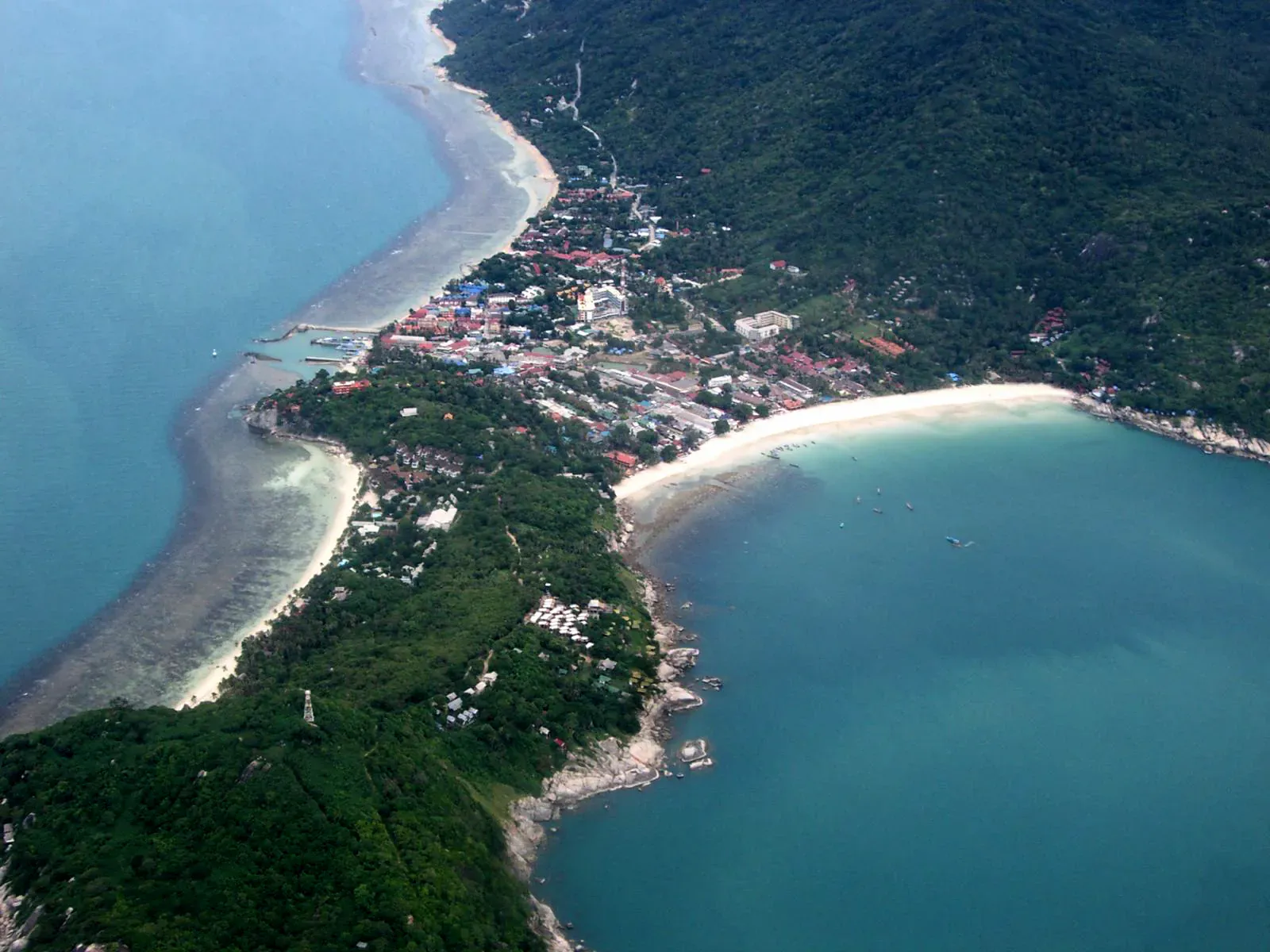 Aerial view of Haad Rin, the Koh Phangan bay where the Full Moon Party is held