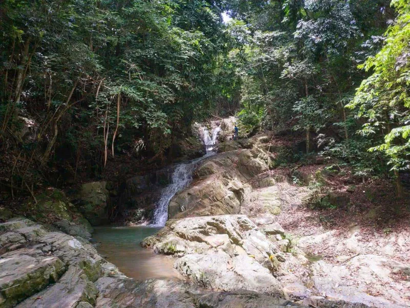 Khun Si Waterfall's tiered pools, the optional swim stop at the start of the traverse