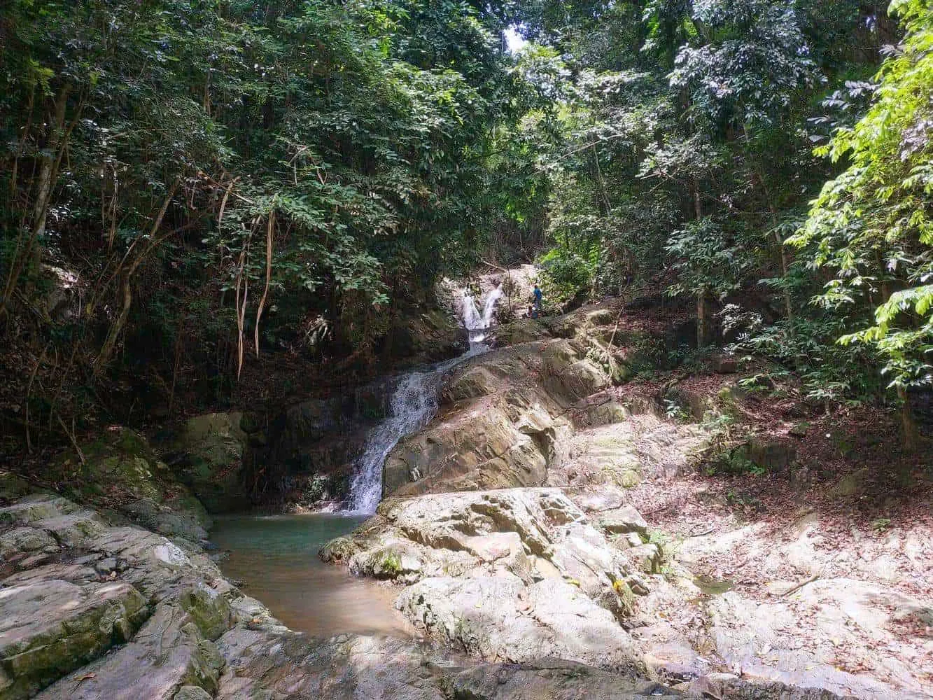 Khun Si Waterfall's tiered pools, the optional swim stop at the start of the traverse