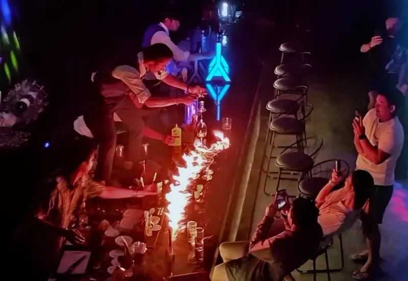 Bartender fireshow in Way 2 Club, Chaweng Beach, Koh Samui, Thailand (April 2023)