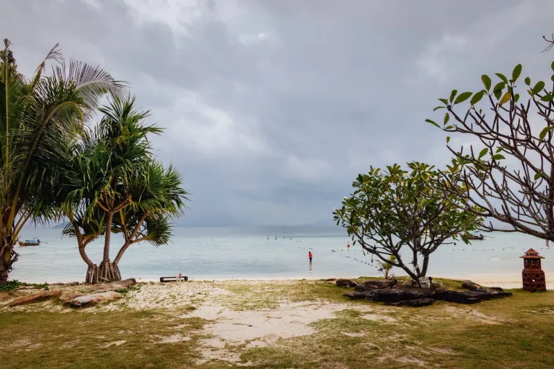 Overcast monsoon sky over a Koh Samui beach in October