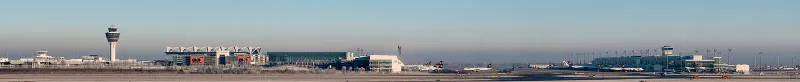 Munich Airport Terminal 2 and control tower, from where Lufthansa flies nonstop to Bangkok