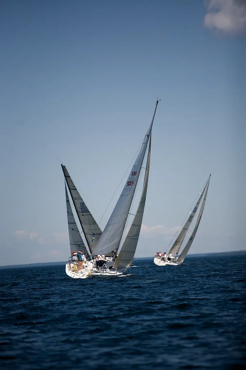 Racing sailboats at sea during a regatta