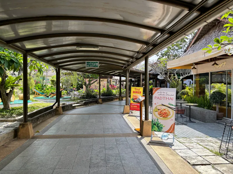 Walkway between boarding gates 1 and 3 at Samui Airport, used by departing Bangkok flights