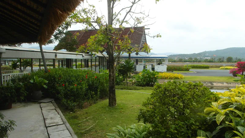Open-air timber terminal buildings at Samui Airport on Koh Samui, Thailand