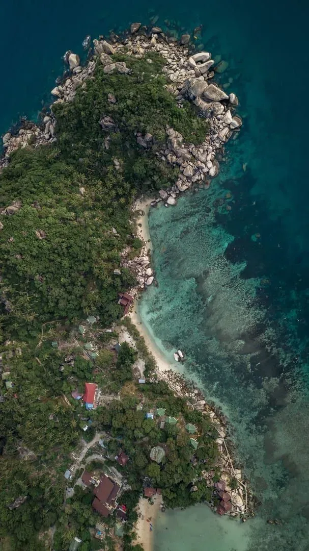 Aerial view of the coastline near Coral Cove Beach Koh Samui, a snorkeling stop on this 5-day itinerary