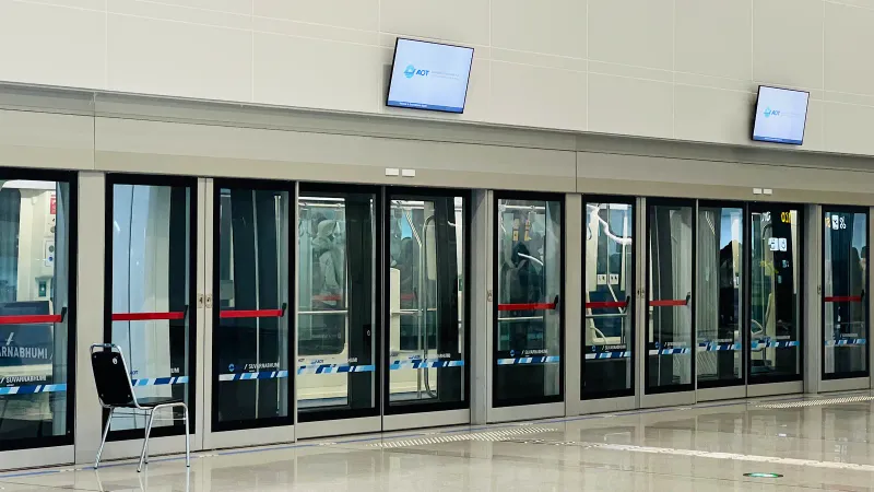 Automated people mover station platform doors at Bangkok Suvarnabhumi Airport