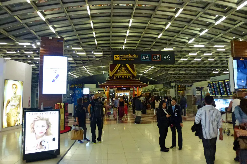 Departure hall at Bangkok Suvarnabhumi Airport where long-haul passengers change to domestic flights