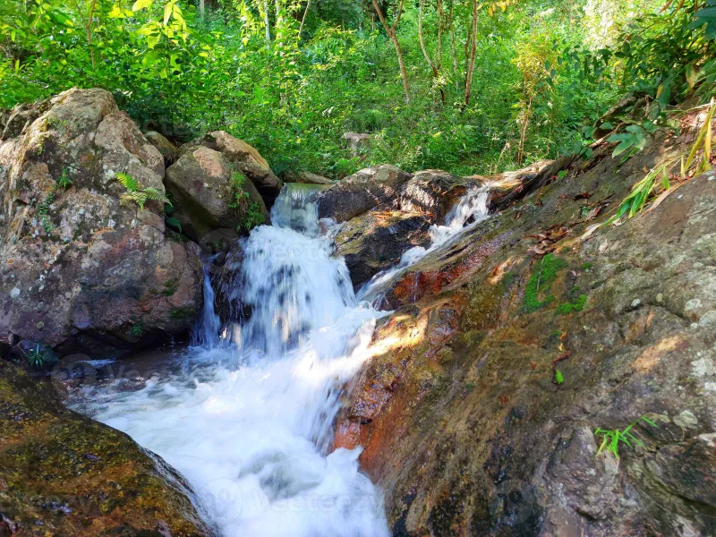 Jungle waterfall cascade with a turquoise rock pool